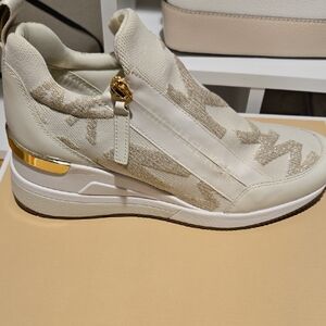 NEW Michael Kors Cream and Gold Wedge Slip-On Sneakers